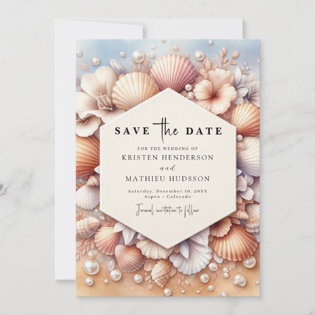 Elegant Typography Beach Wedding Save The Date (Front)