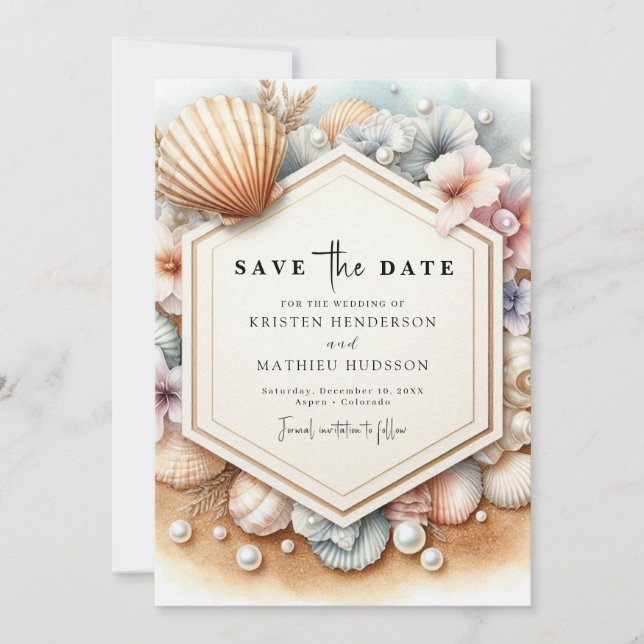 Elegant Typography Beach Wedding Save The Date (Front)