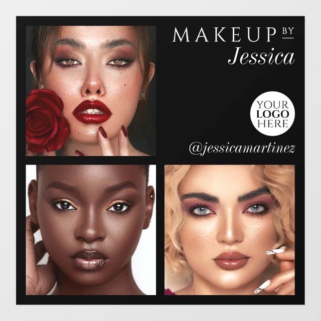 Elegant Typography Black 3 Photo Logo Makeup Window Cling (Sheet)