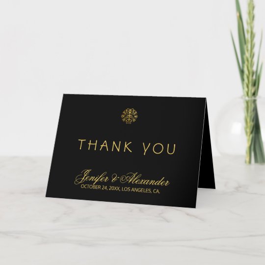 Elegant typography black and gold PHOTO wedding Thank You Card | Zazzle.com