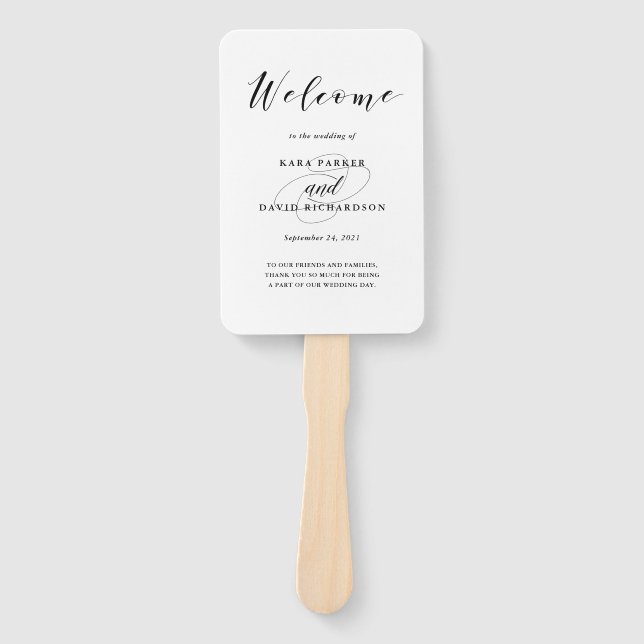 Elegant Typography | Black and White Wedding Hand Fan (Front)