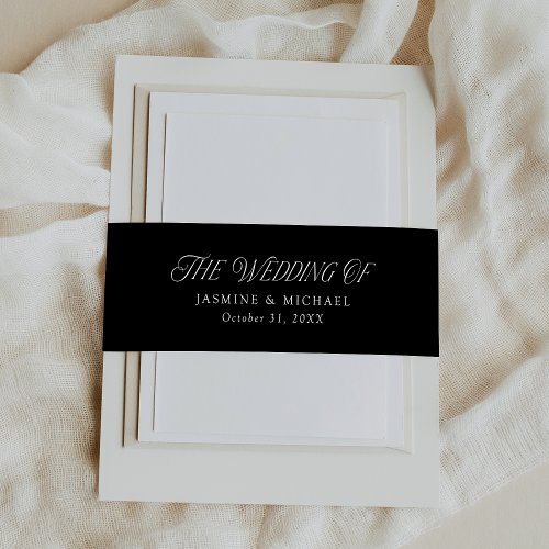 Elegant Typography Black and White Wedding Invitation Belly Band