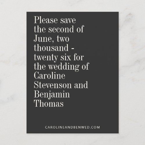 Elegant Typography Black Modern Save The Date Postcard