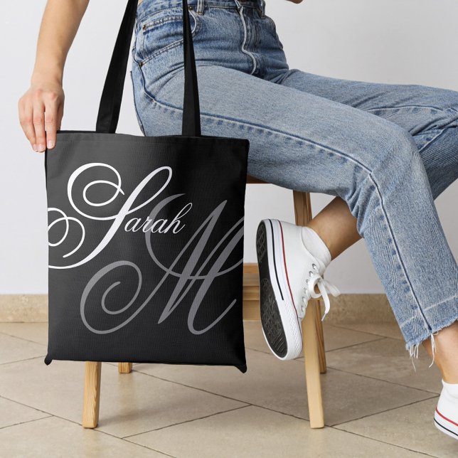 Elegant Typography Black Monogram Tote Bag (Creator Uploaded)
