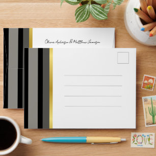 Elegant Typography Black White Gold Stripe Wedding Envelope