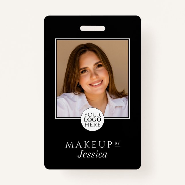 Elegant Typography Black White Photo Makeup Badge (Front)