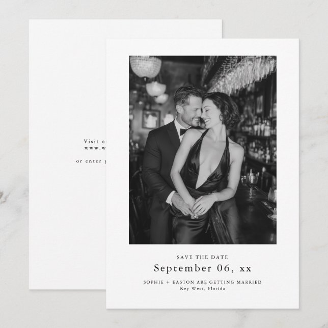 Elegant Typography Black White Wedding Photo Save The Date (Front/Back)