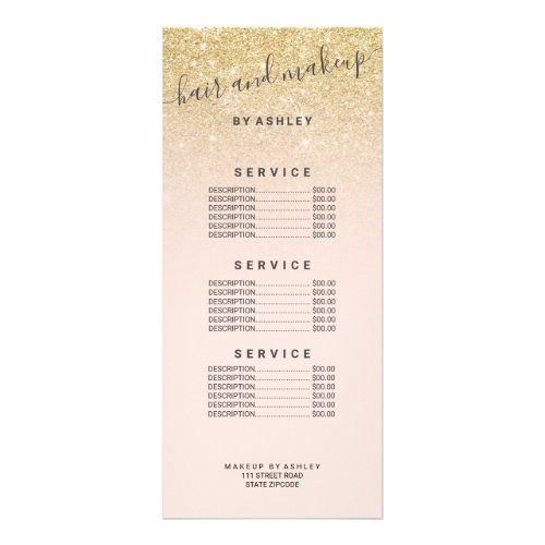 elegant typography blush chic gold glitter ombre rack card