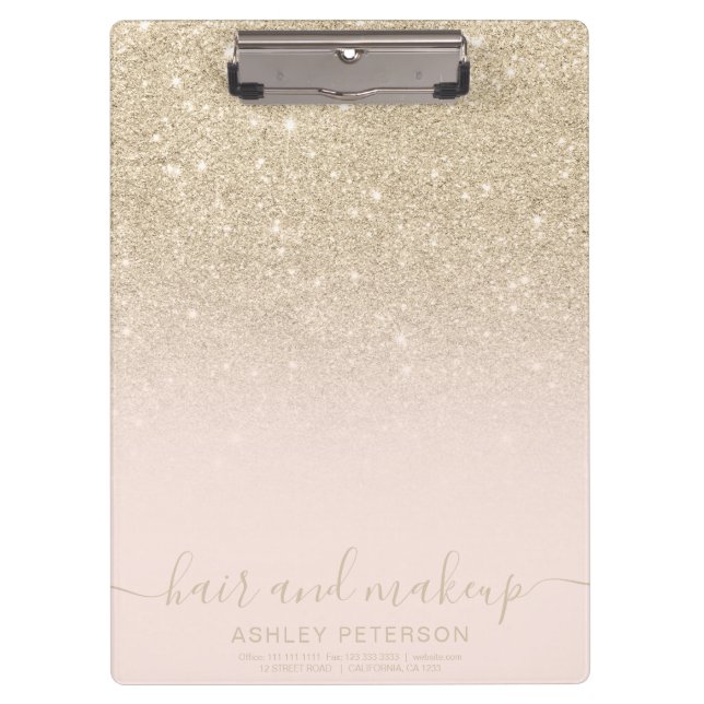 elegant typography blush light gold glitter ombre clipboard (Front)