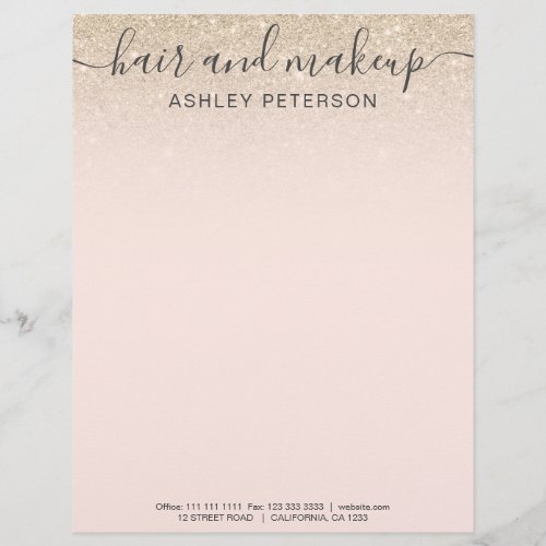 elegant typography blush light gold glitter ombre letterhead