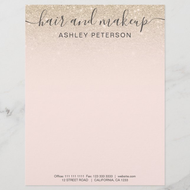 elegant typography blush light gold glitter ombre letterhead (Front)