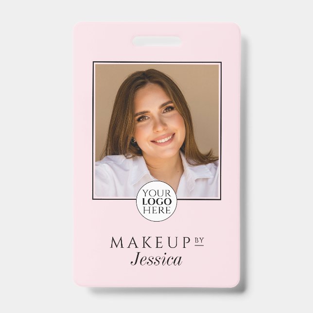 Elegant Typography Blush Pink Photo Makeup Badge (Front)