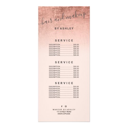 elegant typography blush pink rose gold foil ombre rack card