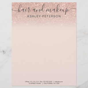 elegant typography blush rose gold glitter ombre letterhead