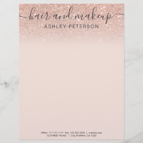 elegant typography blush rose gold glitter ombre letterhead