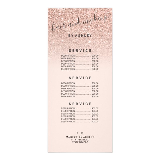 elegant typography blush rose gold glitter ombre rack card (Front)