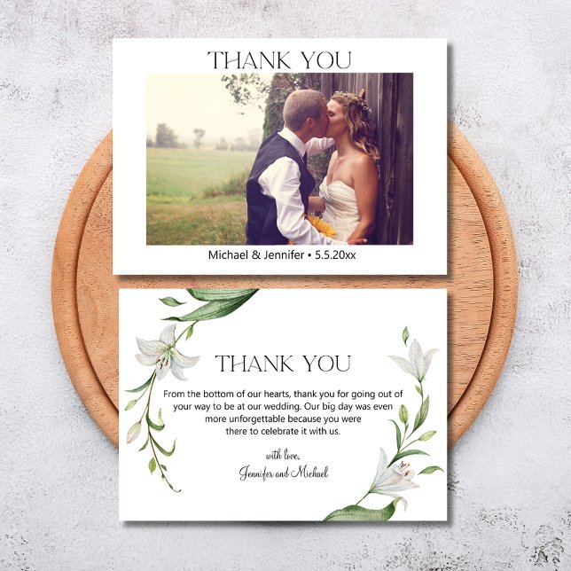 elegant typography botanical photo wedding thank you card (Creator Uploaded)