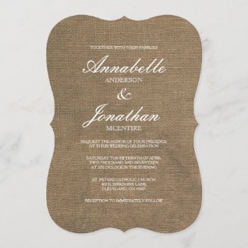 Elegant Typography Burlap Wedding Invitation by ModernMatrimony at Zazzle
