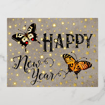 Elegant Typography Butterfly Stars Rustic New Year