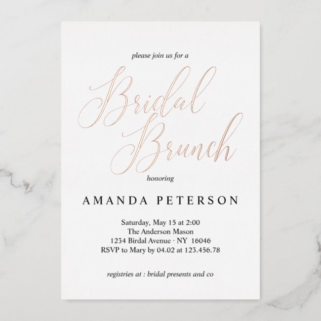 Elegant Typography Calligraphy Bridal Brunch Foil Invitation