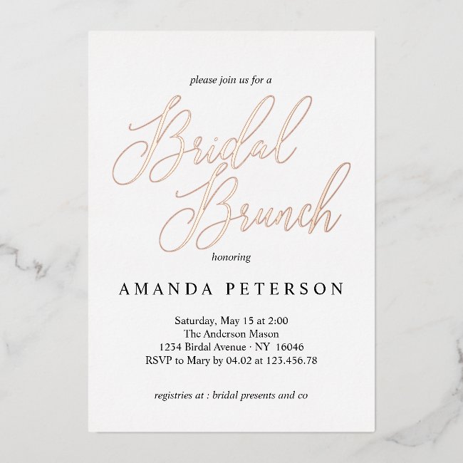 Elegant Typography Calligraphy Bridal Brunch Foil Invitation