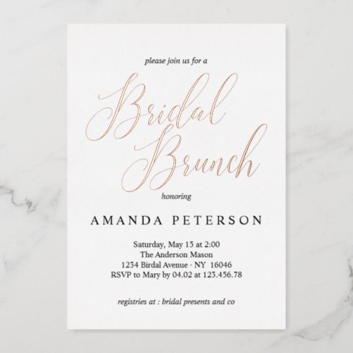 Elegant Typography Calligraphy Bridal Brunch Foil Invitation