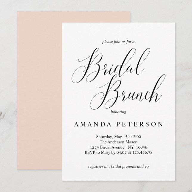Elegant Typography Calligraphy Bridal Brunch Invitation (Front/Back)