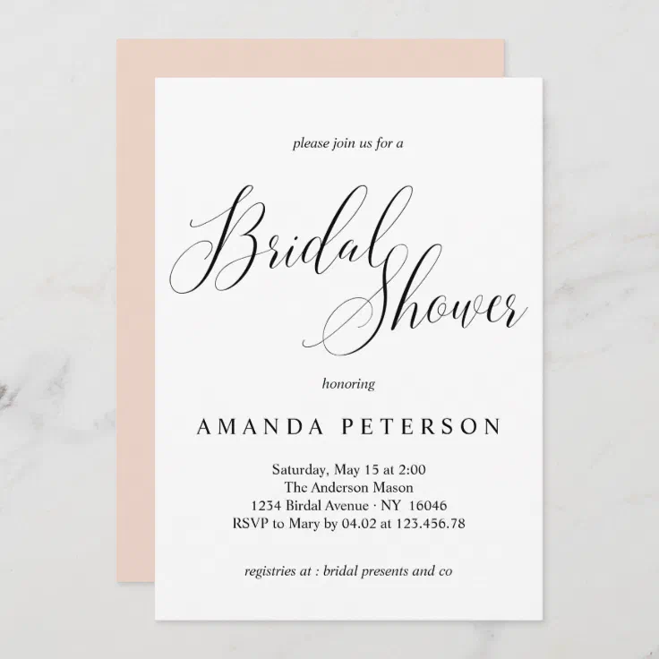 Elegant Typography Calligraphy Bridal Shower Invitation | Zazzle