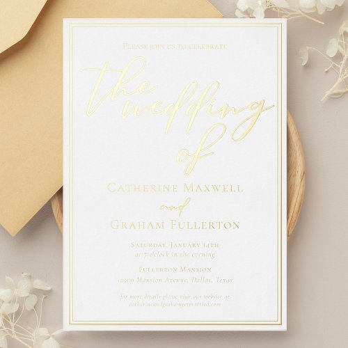 Elegant Typography Chic Minimalist Wedding Gold Foil Invitation