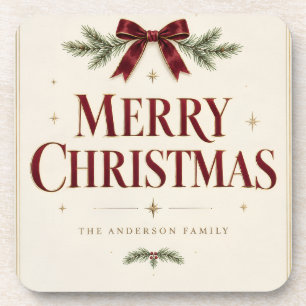 Elegant Typography Christmas, Family Holiday style Beverage Coaster
