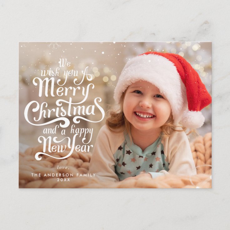 Elegant typography Christmas greetings Postcard | Zazzle