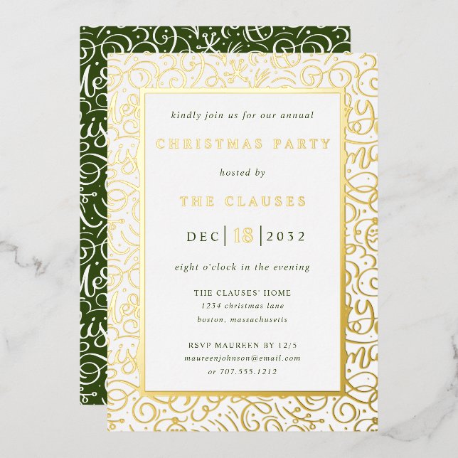 Elegant Typography Christmas Party Foil Invitation (Front/Back)