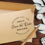 Elegant Typography Custom Wedding Save the Date Rubber Stamp<br><div class="desc">Elegant Typography Custom Wedding Save the Date Stamp. Create your own modern and elegant save the date stamp. The design has Save the date text in trendy typography,  bride and groom names,  wedding date and wedding location in a circular form. Personalize the stamp with your data.</div>