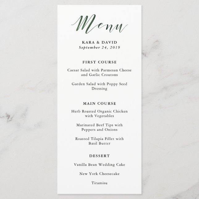 Elegant Typography | Deep Green Wedding Menu (Front)