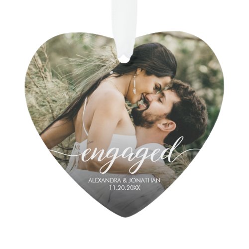 Elegant Typography Engaged Custom Photo Names date Ornament