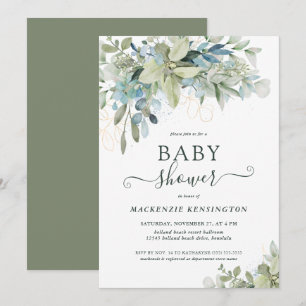 Elegant Typography Eucalyptus Greenery Baby Shower Invitation
