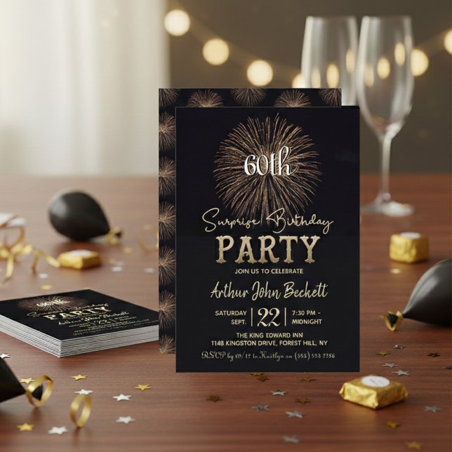 Elegant Typography Fireworks Surprise Birthday Invitation (Creator Uploaded)