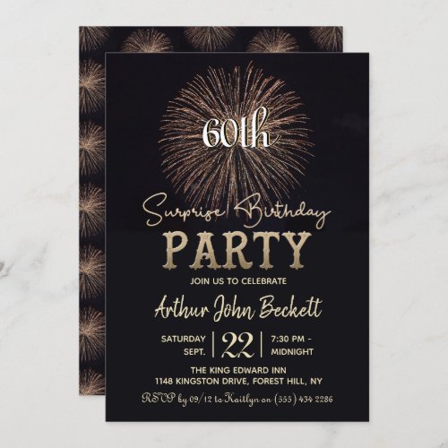 Elegant Typography Fireworks Surprise Birthday Invitation