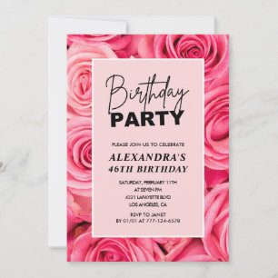 Elegant Typography Floral Pink Roses 46th birthday Invitation
