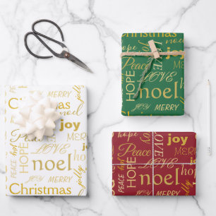 Elegant Typography Gold Christmas Wrapping Paper Sheets