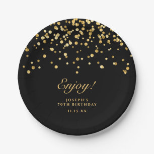 Elegant Typography Gold Glitter 70th Birthday Paper Plates