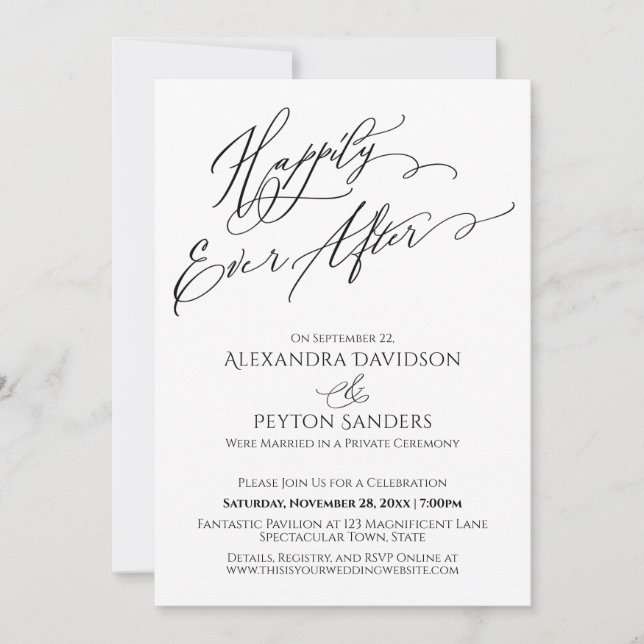 Elegant Typography Happily Ever After Reception Invitation (Front)