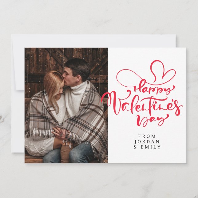 Elegant Typography Happy Valentine's Day 1 Photo Holiday Card (Front)