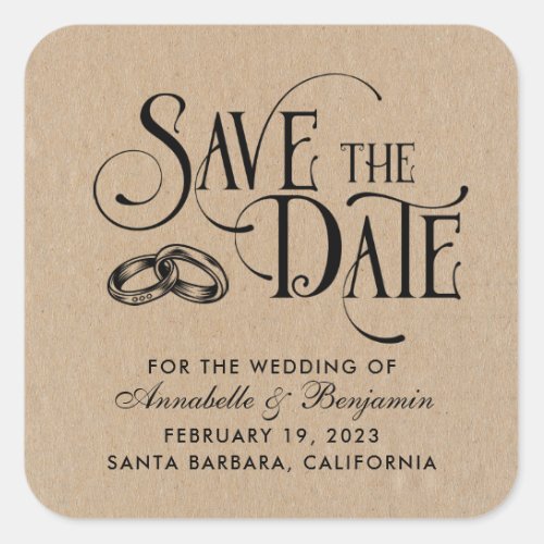 Elegant Typography Kraft Wedding Save The Date  Square Sticker