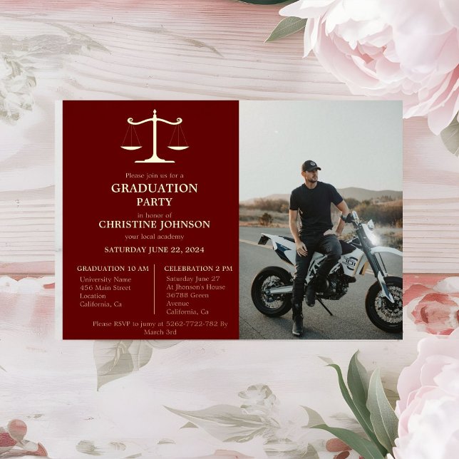 Elegant Typography Law School Graduation Party Foil Invitation (Creator Uploaded)