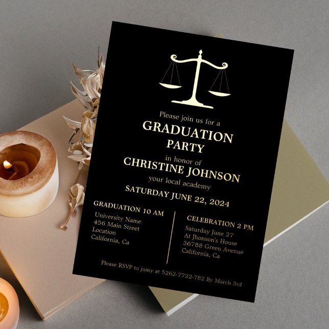 Elegant Typography Law School Graduation Party Foil Invitation (Creator Uploaded)