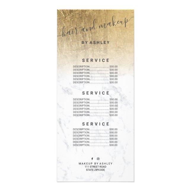 elegant typography marble chic gold foil ombre rack card (Front)