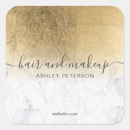 elegant typography marble chic gold foil ombre square sticker