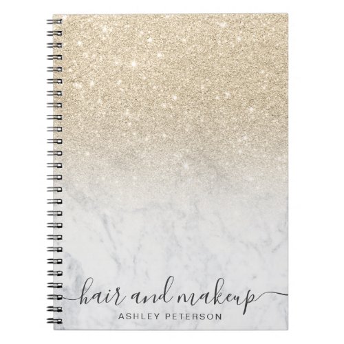 elegant typography marble light gold glitter ombre notebook