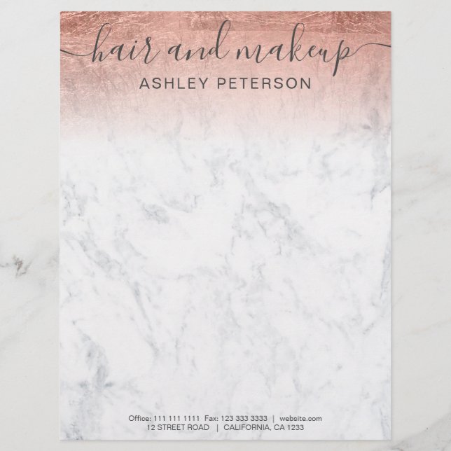 elegant typography marble rose foil glitter ombre letterhead (Front)